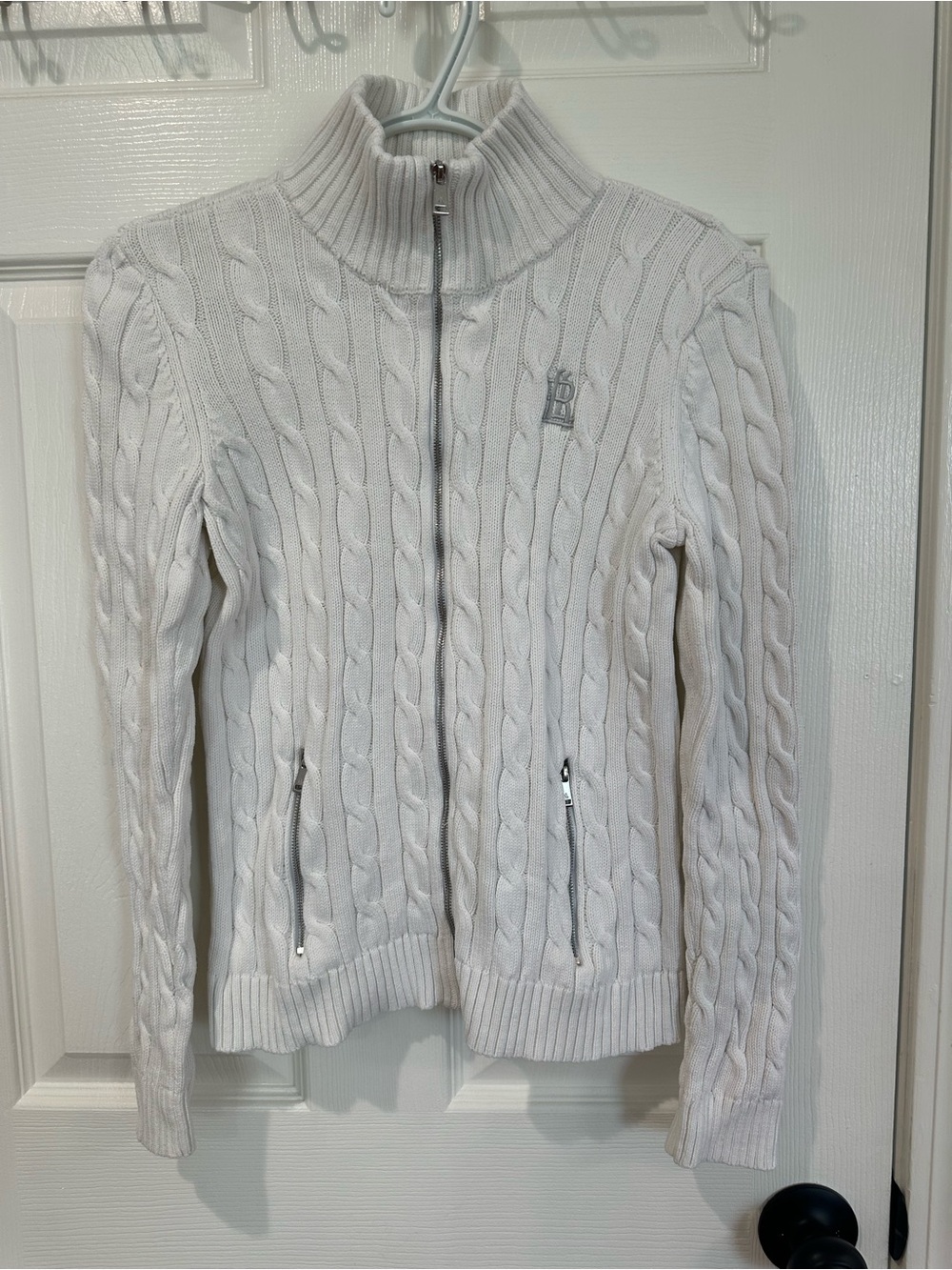 Ralph Lauren Women's Cream Cable-Knit Zip Turtleneck Sweater